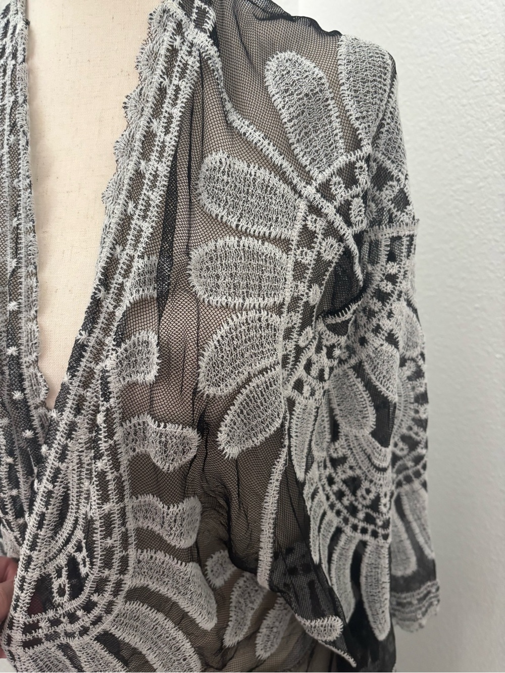 Elegant Swim Cover Up Black Sheer Embroidered Like New One Size Final Sale - Picture 2 of 6